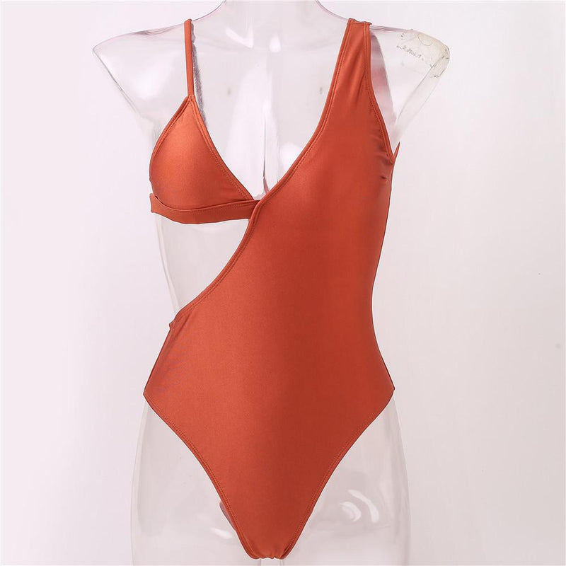 Solid Color Hollow Out Women One-piece Swimsuit S-L OM20669