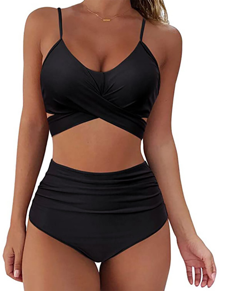 High Waist Women Solid Color Swimwear S-XXL