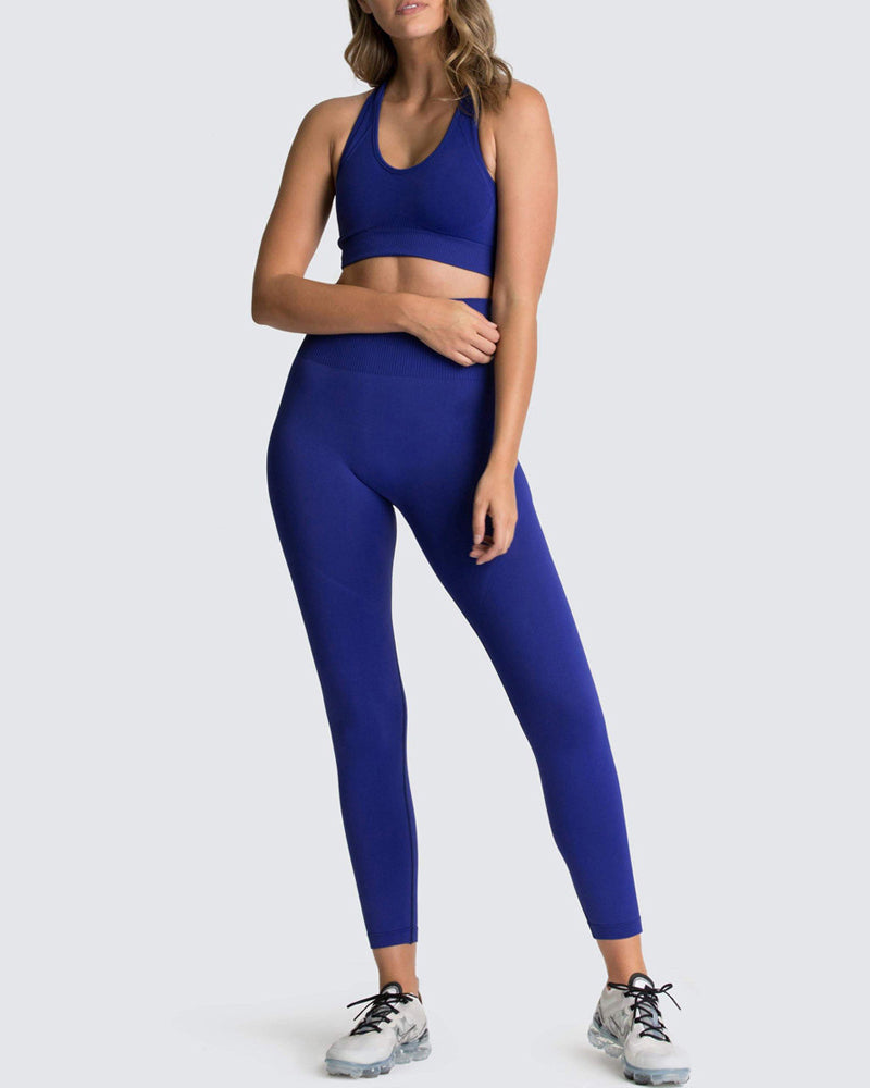 Seamless Slim Knit Sports Yoga Two-piece Sets S-L