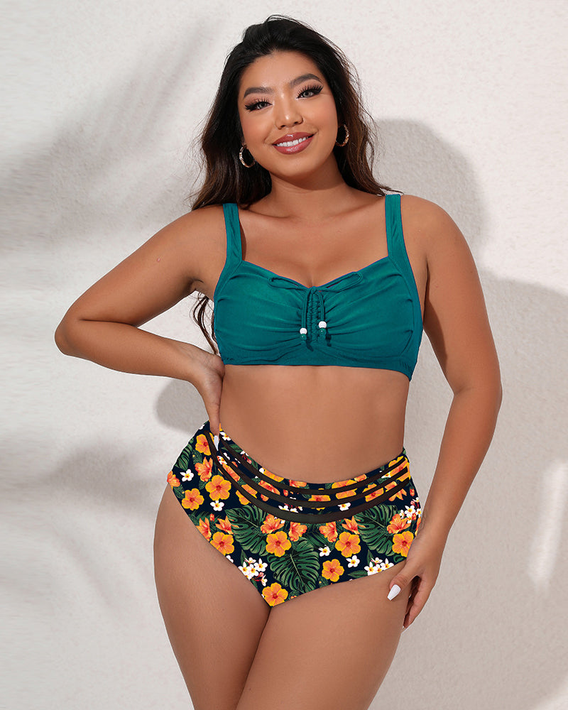 Florals Printed High Waist Women Plus Size Swimwear L-4XL