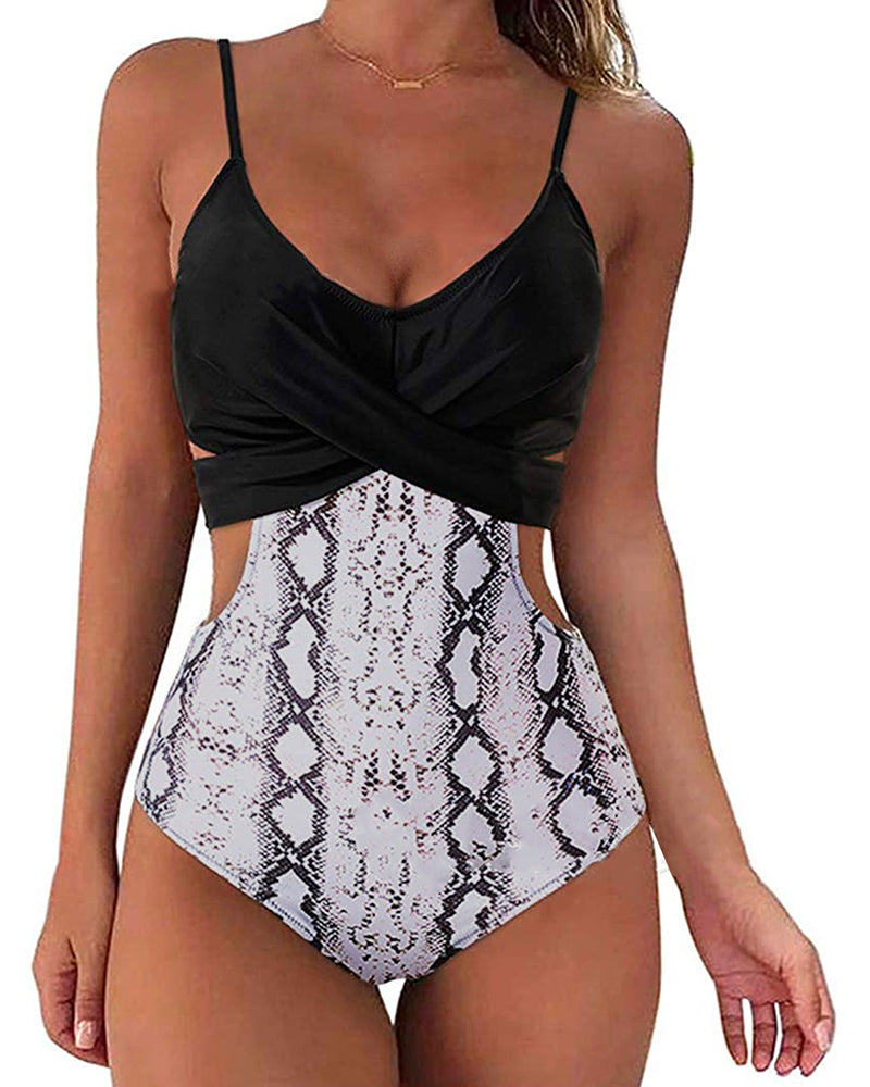 Lady Sexy Cross High Waist Leopard Print Two Piece Swimsuit S-XXL