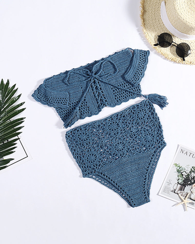 Swimsuit Women Crochet Hand Made Bikini Push Up High Waist Bathing Suit Beachwear Swimwear Biquini Beach Bikini OM25991