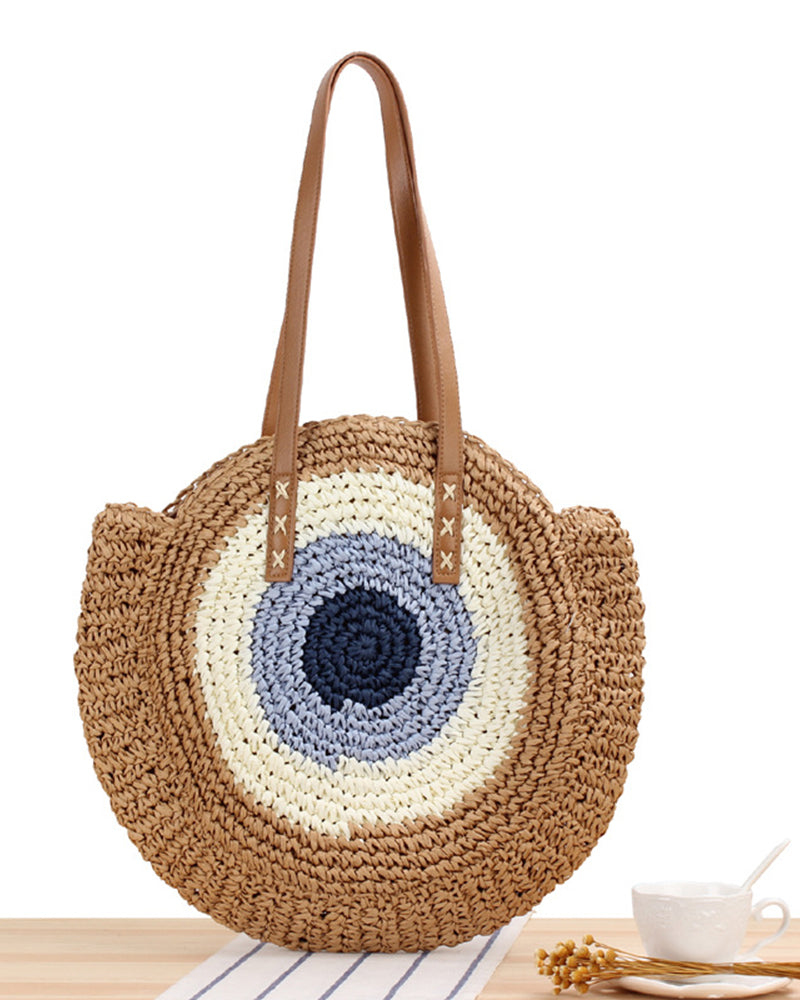 Round Straw Beach Bag Vintage Handmade Woven Shoulder Bag Raffia circle Rattan bags Bohemian Summer Vacation Casual Bags OM6318