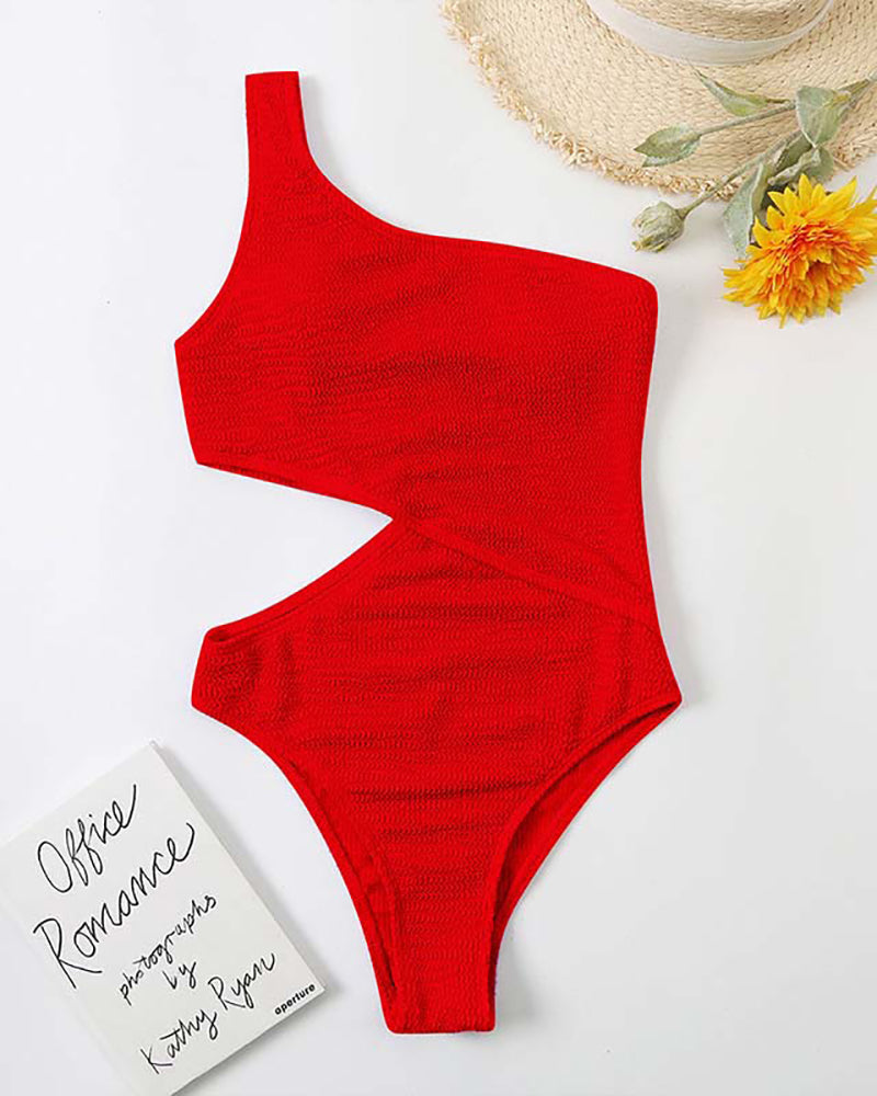 Single Shoulder Women Hollow Out One Piece Swimsuit S-XL