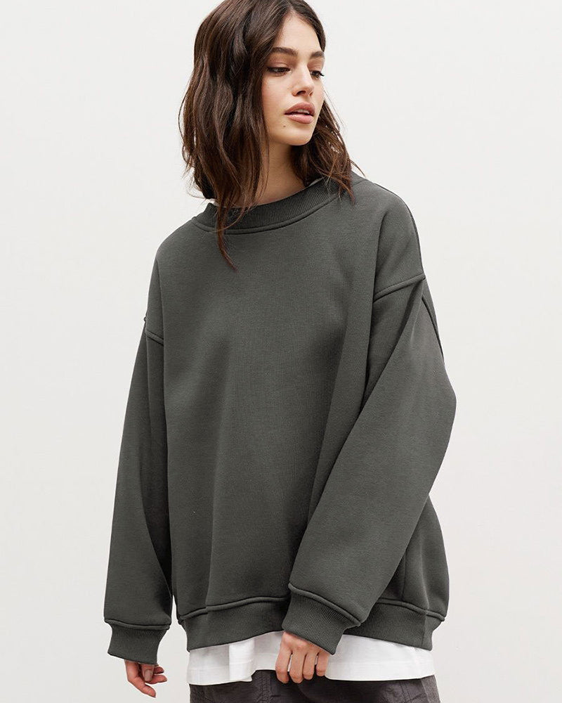 Crew Neck Loose Oversize Long Sleeve Pullover Sweatshirt S-L