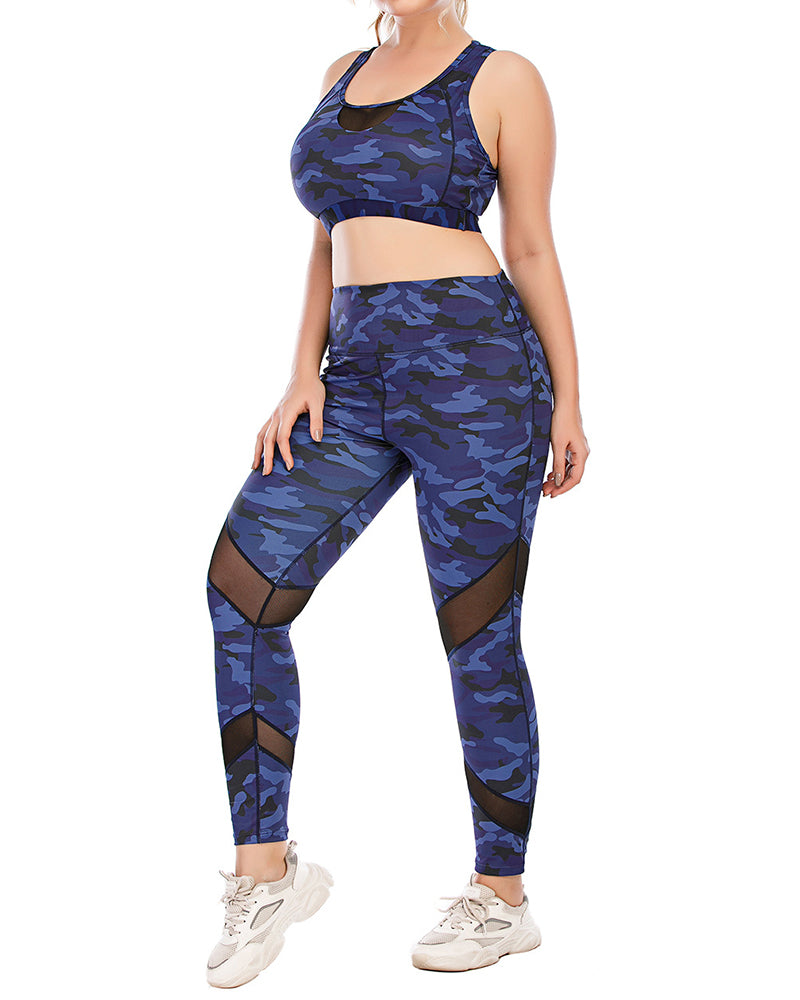 Fashion Camo Slim Plus Size Yoga Bra Pants Coat L-3XL