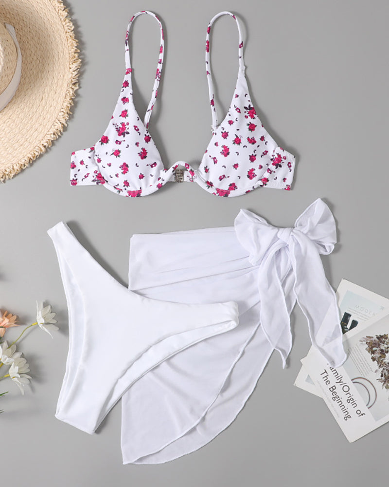 Lady Fashion Florals Three-piece Swimsuit S-L