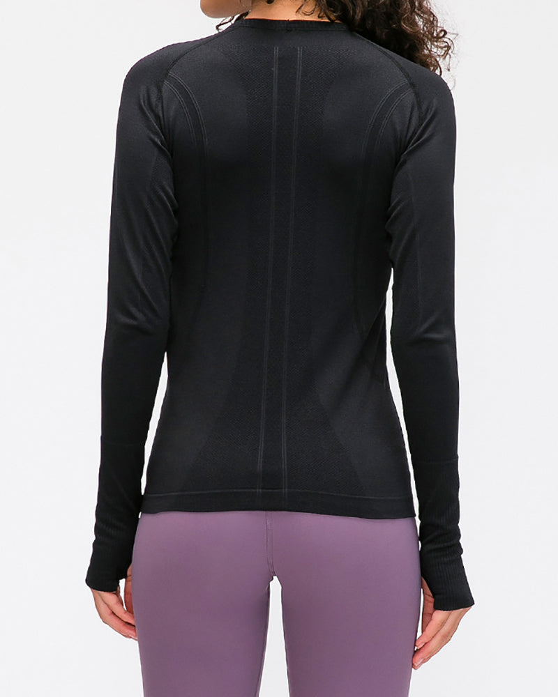 Women Long Sleeve O Neck Slim Breathable Sports Yoga Tops 4-12