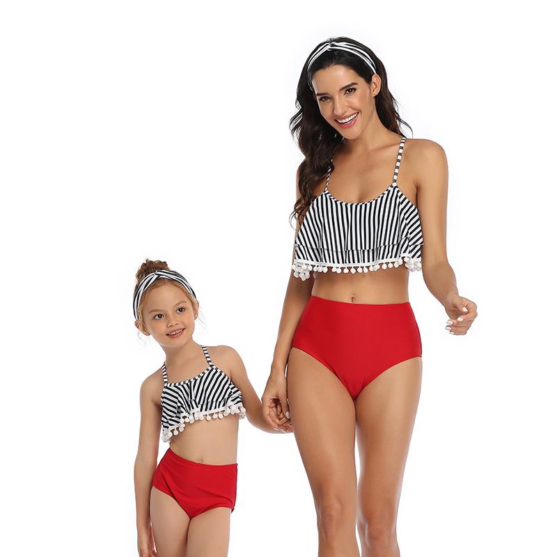 New Design Beauty Floral Ruffle Strap Mom&Child Swimsuit S-XL OM20676