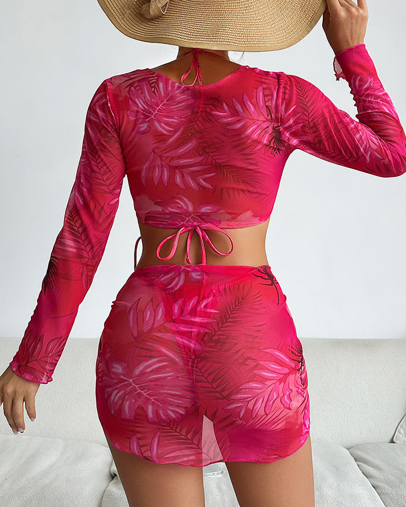 4 Piece Set Floral Printed Vacation Swimwear S-XL