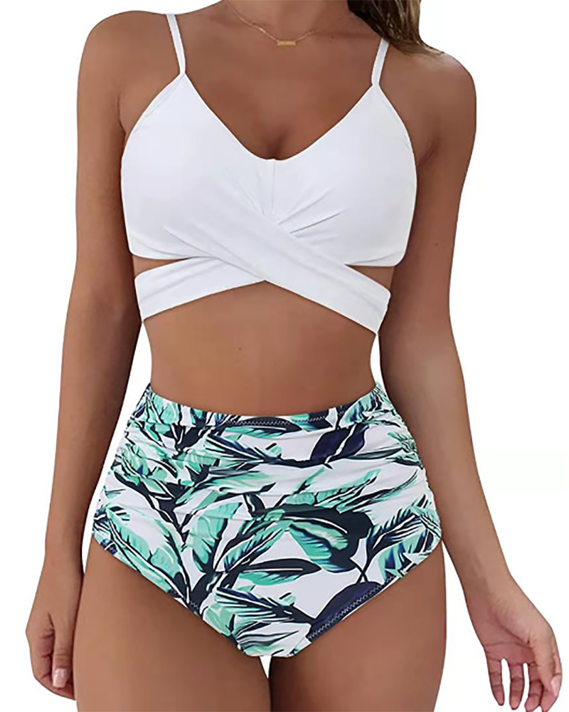 High Waist Women Solid Color Swimwear S-XXL