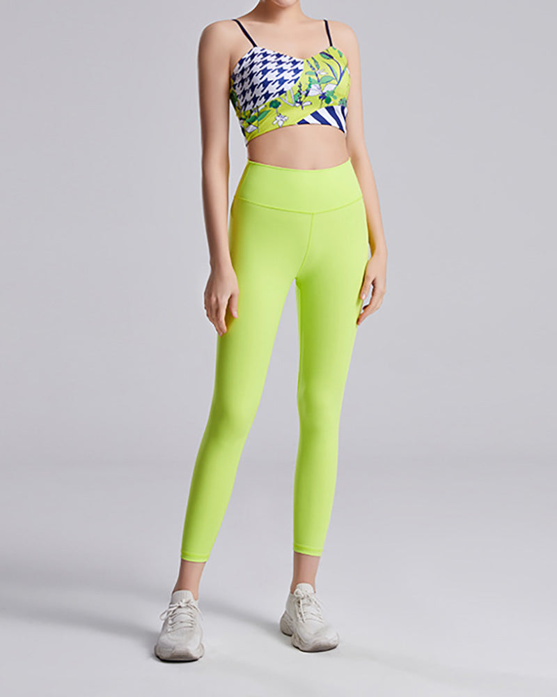 Popular Fantasy Forest Printed Sports Yoga Two-piece Suit Sport Wear Yellow Green S-L Pants Sets