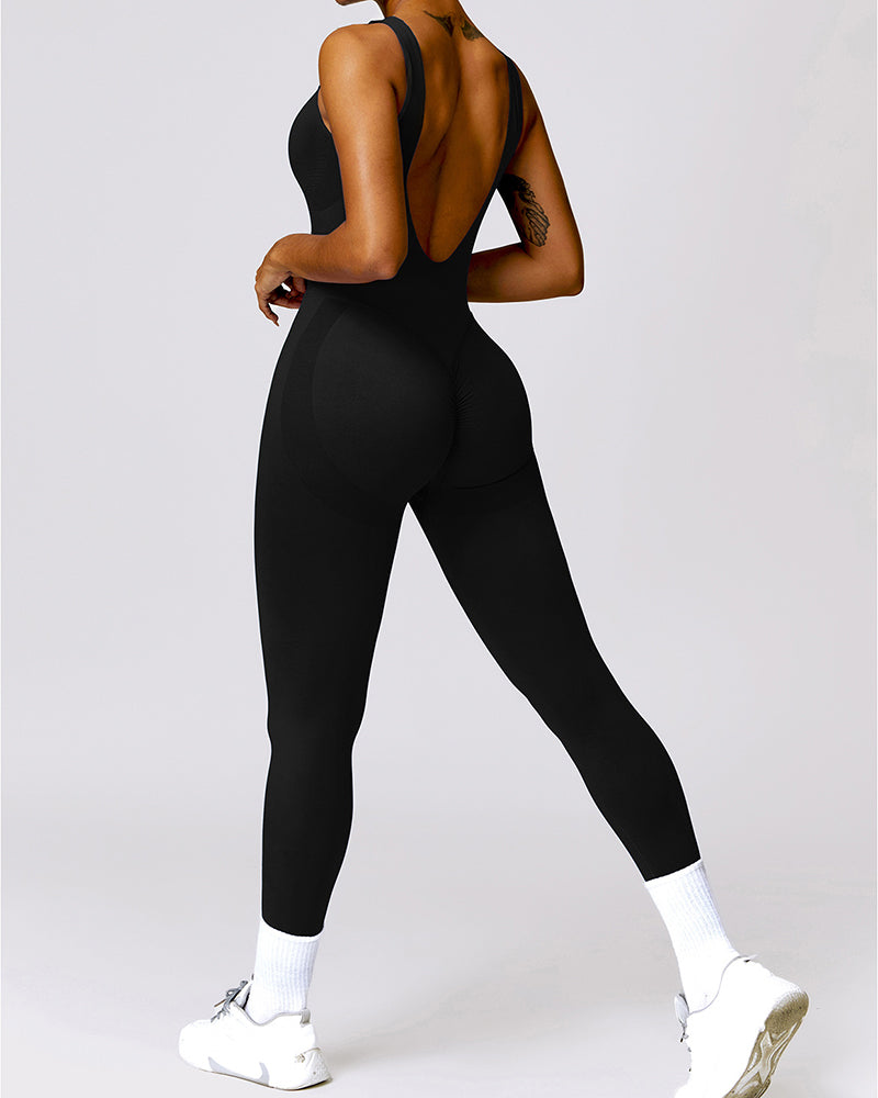 Sleeveless Deep V Back Women Sports Yoga Jumpsuit S-L