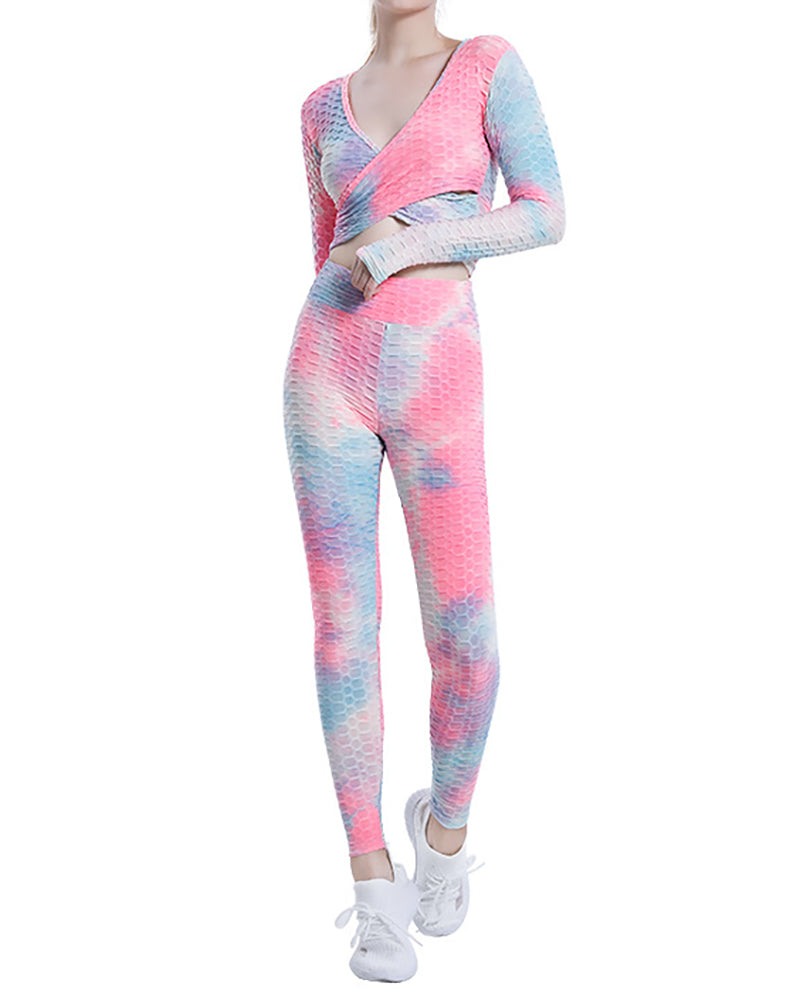 Yoga Cross Top High Waist Tie-Dye Yoga Pants Fitness Sports Suit S-XXL Pants Sets