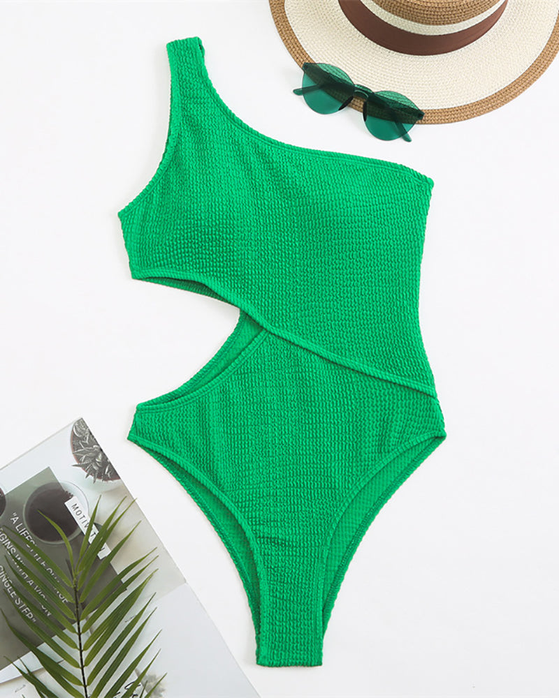 Single Shoulder Women Hollow Out One Piece Swimsuit S-XL