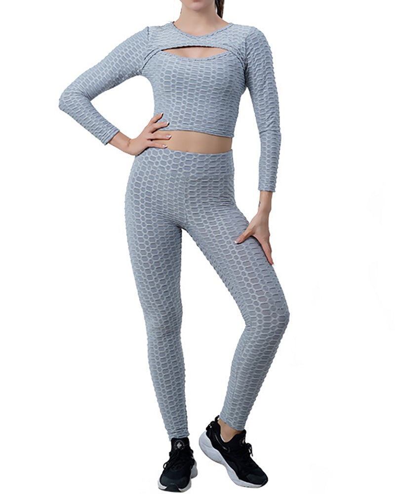 Ladies Yoga Wear Fitness Hollow Top High Waist Hips Yoga Sports Yoga Pants Sets S-XXL