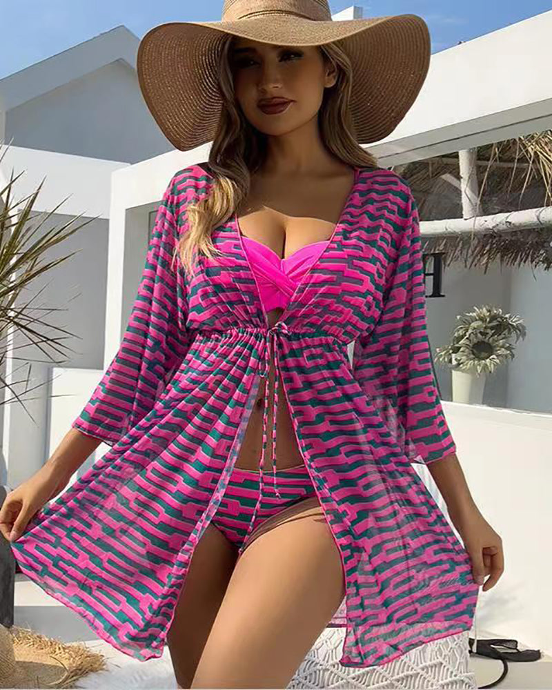 Floral Printed 3pcs Set Women Swimwear S-XL