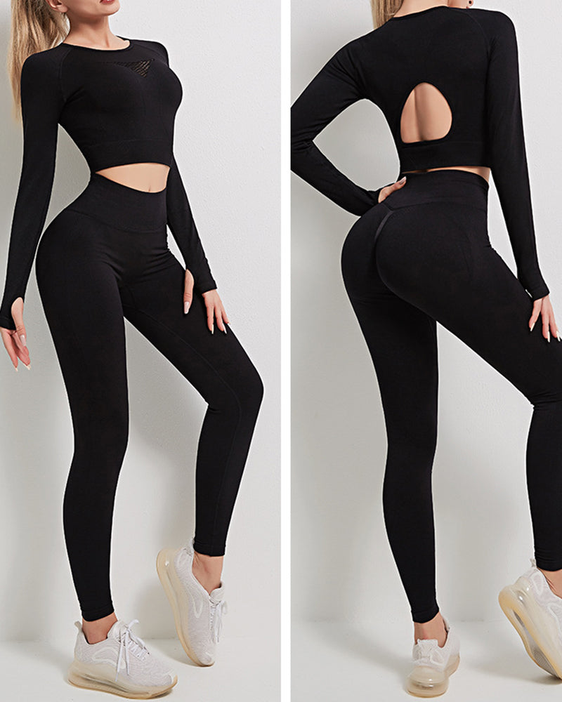 Woman Fitness Sports High Waist Hip Tight Fitness Pants Seamless Yoga Wear Set S-L