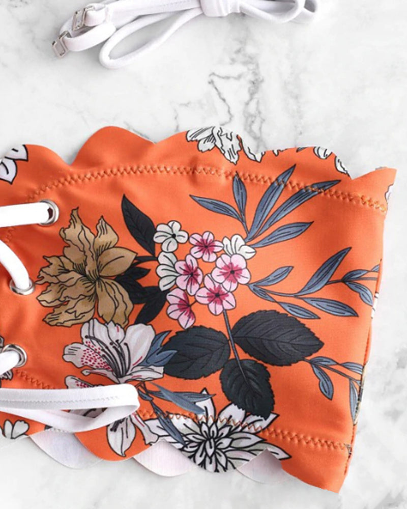 New Summer Florals Sleeveless Women bikini Two-piece Swimsuit Orange White Green S-L YY10203