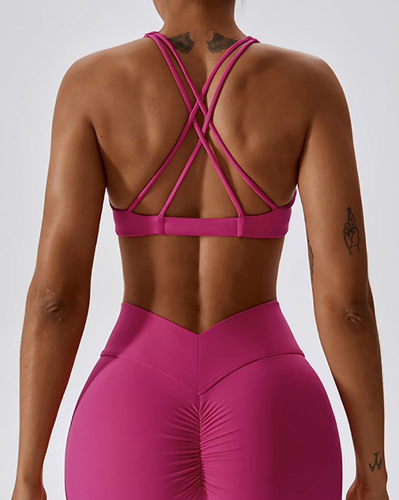 V Neck Beauty Strappy Back Running Fitness Work Out Yoga Tops Sports Bra S-XL