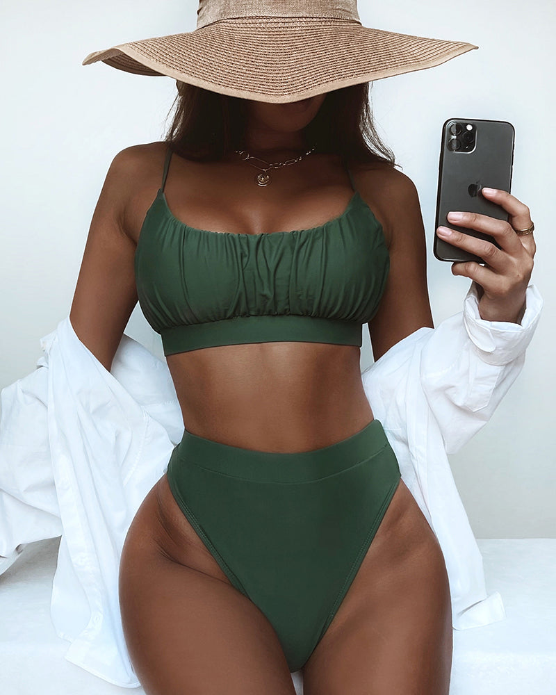 Solid Color Women High Waist New Swimwear Bikini S-L