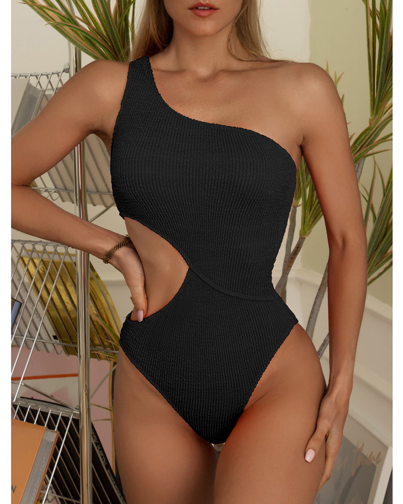 Single Shoulder Women Hollow Out One Piece Swimsuit S-XL