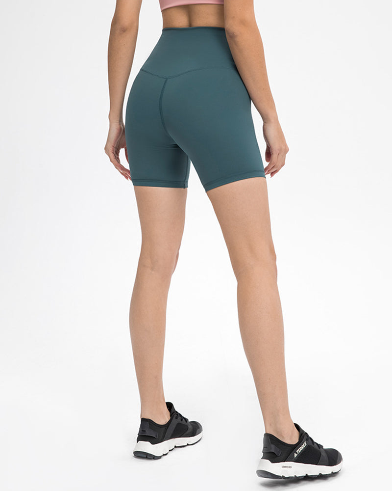 High Waist Inside Pocket Solid Color Women Running Shorts 4-12