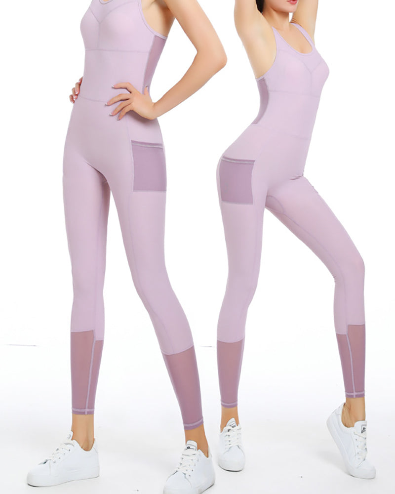 Ladies Fashion Sleeveless One Piece Fashion New Solid Color Tight Breathable Quick Dry Sports Yoga One Piece Jumpsuit S-XL