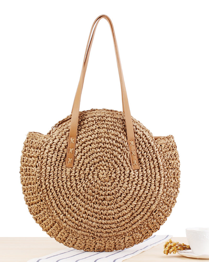 Round Straw Beach Bag Vintage Handmade Woven Shoulder Bag Raffia circle Rattan bags Bohemian Summer Vacation Casual Bags OM6318