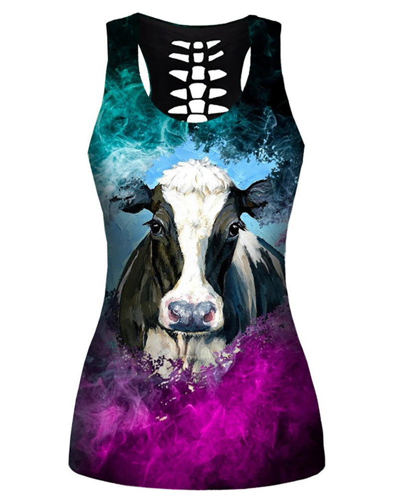 Women Casual Yoga Sport Sleeveless Suit T Shirt YinYang Skull Rose Print 3D Tank Tops Pants Cool Flower Skull Tanks Back Hollow out Vest Casual Tees