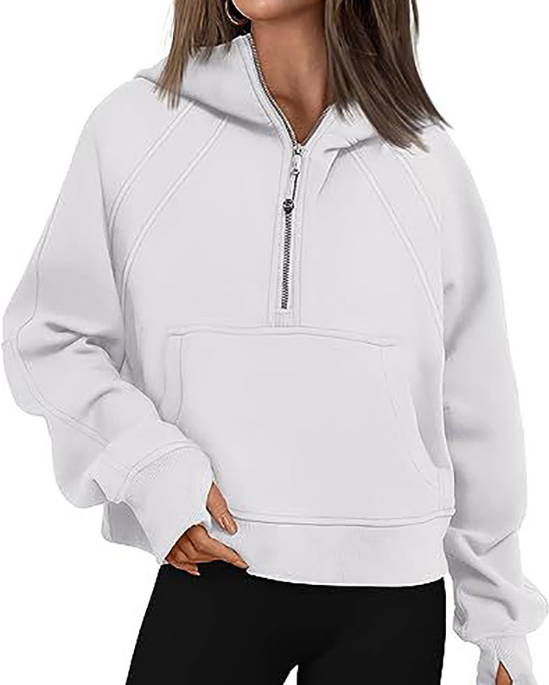 Women Long Sleeve Zipper Front Hooded Pocket Pullover Tops S-XL