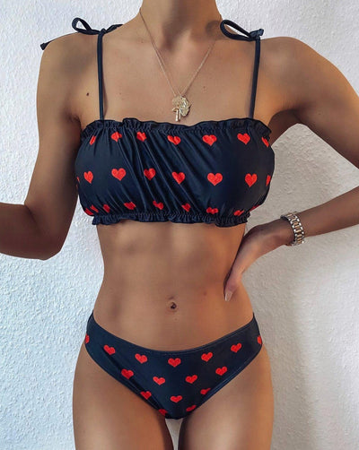 Black Love Heart Printed Swimwear