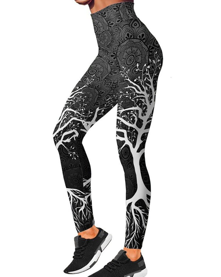 Women Casual Yoga Sport Pants Pink Black Skull Rose Print 3D Trousers Leggings