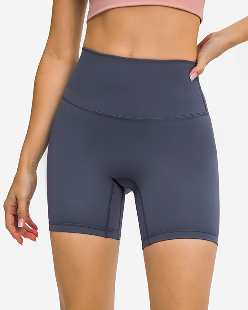 High Waist Inside Pocket Solid Color Women Running Shorts 4-12