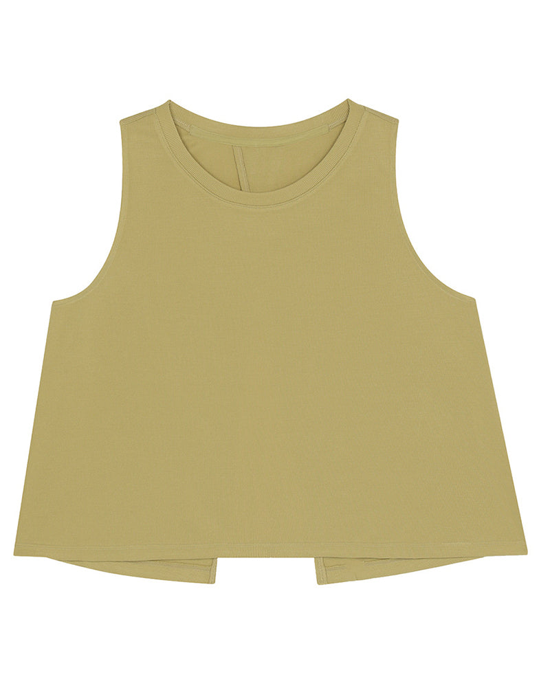 Yoga Sleeveless Solid Color Fitness Vest Beige Olive Blue S-L