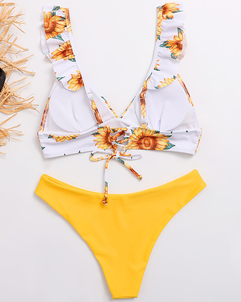 Women Sunflower Printing Two-piece Swimsuit S-XL YY10238