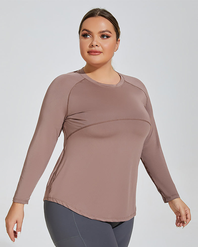 Women Long Sleeve Crew Neck Plus Size Yoga T-shirt Running Sports Top XL-4XL