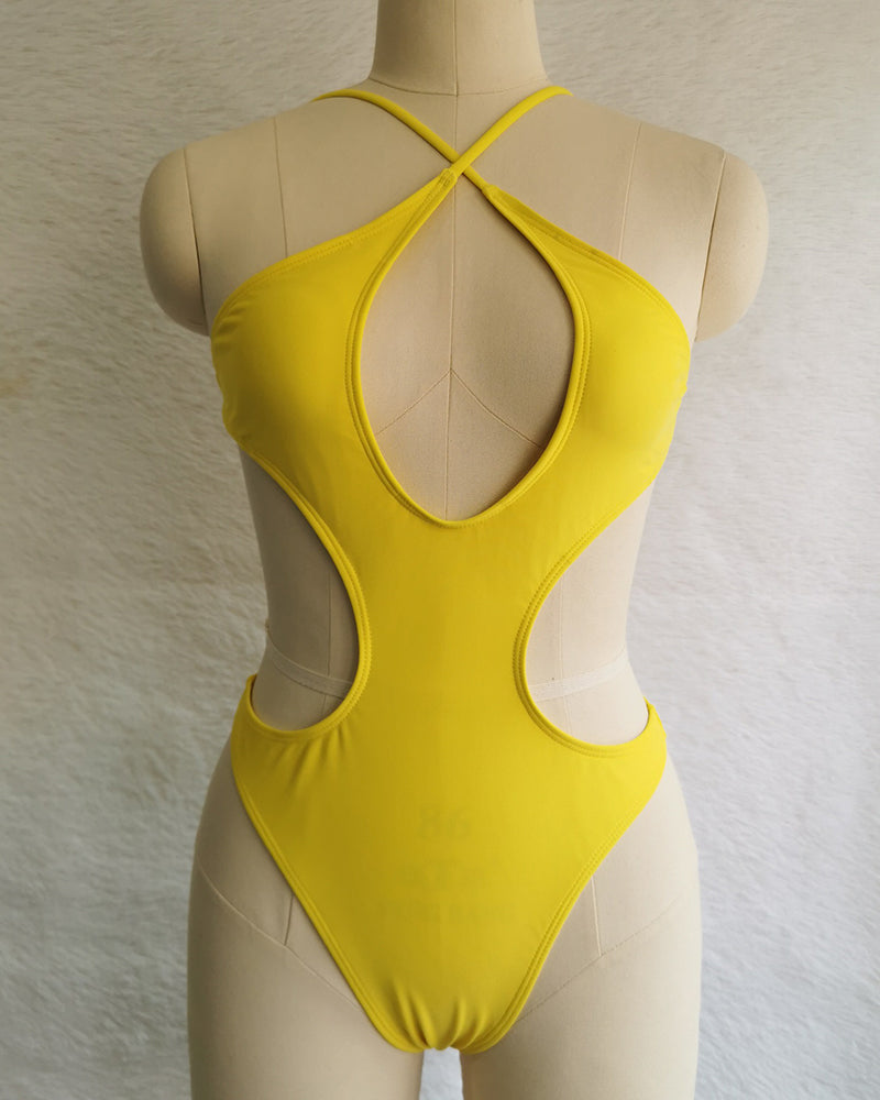 Sexy Hollow Out Criss Cross High Cut High Waist Women One-piece Swimsuit White Black Yellow Blue S-4XL Plus Size Bikini