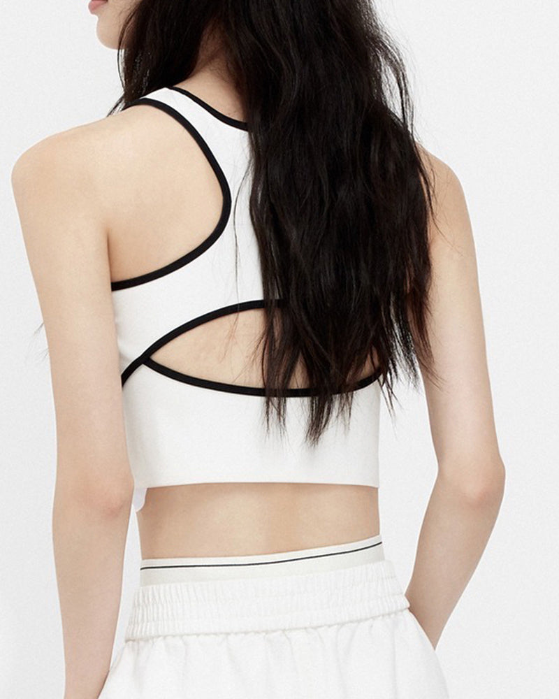 Colorblock Backless Sleeveless Pad Vest White Black S-L