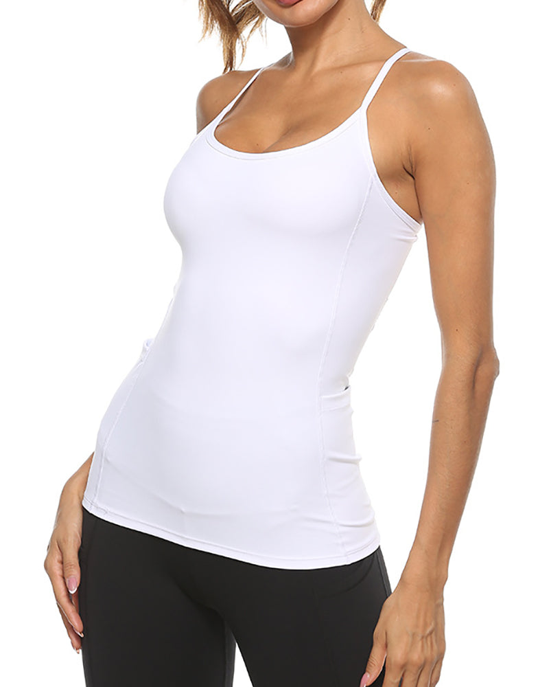 Yoga Tight Sling Nylon High Elastic Side Pocket Slim Fitness Vest Breathable Sports Top S-XL