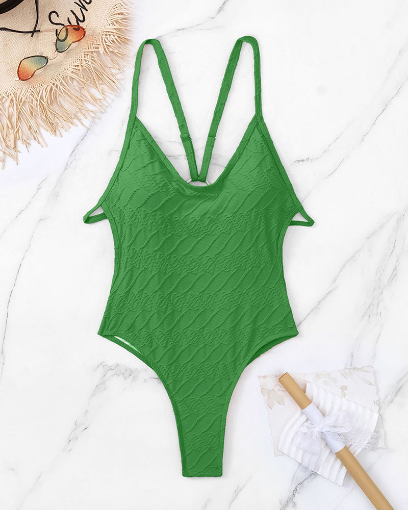 New V Neck Criss Cross Backless High Waist One-piece Swimsuit White Green Orange S-XL