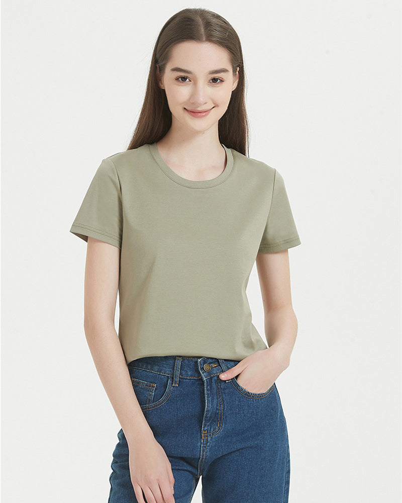 Women 170g Cotton O-Neck Summer Solid Color Basic T-shirt S-3XL