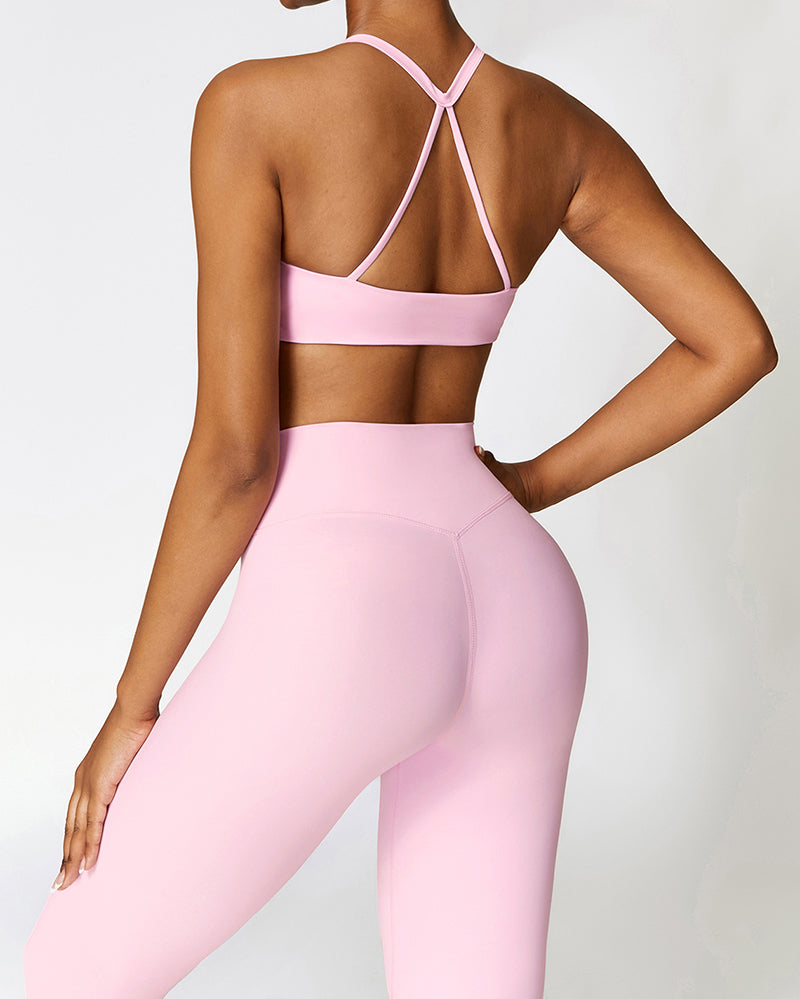 Women Crisscross Bra High Waist Slim Pants Yoga Two-piece Set S-XL