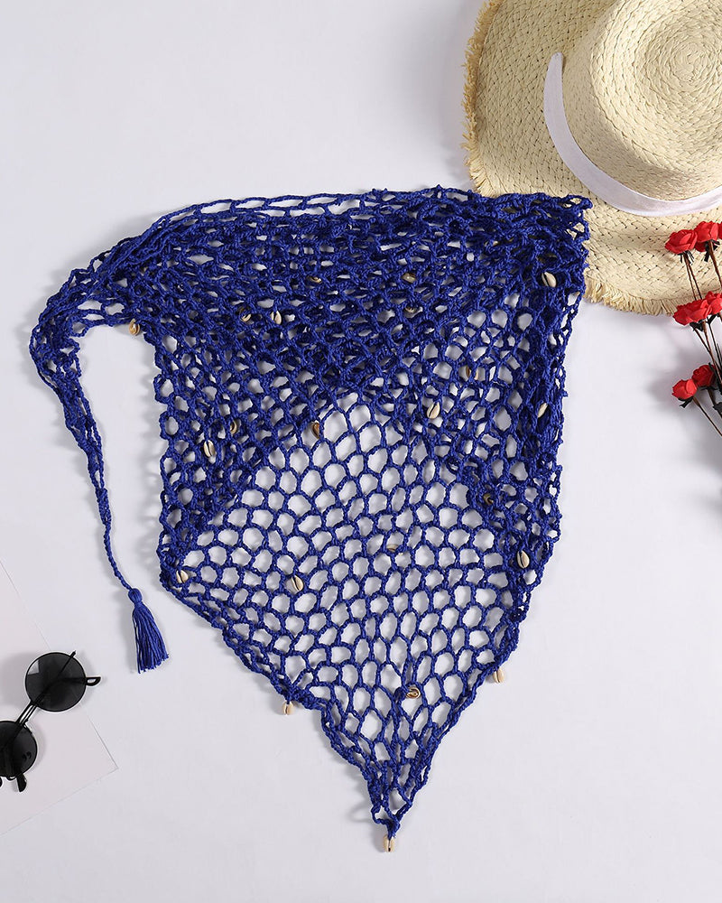 Summer New Crochet Bikini Hand-woven Beach Triangle Shawl Sexy Fishnet Shell Sunscreen Beach Cover UP OM25968