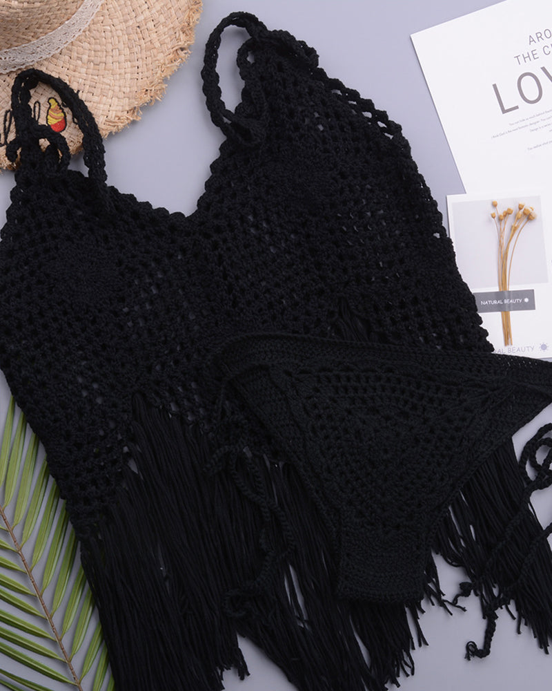 Casual Women Lady Knit Crochet Tassel Sexy Beach Bustier Crop Top Hollow Out Tank Top Women Clothes New Fashion OM25946