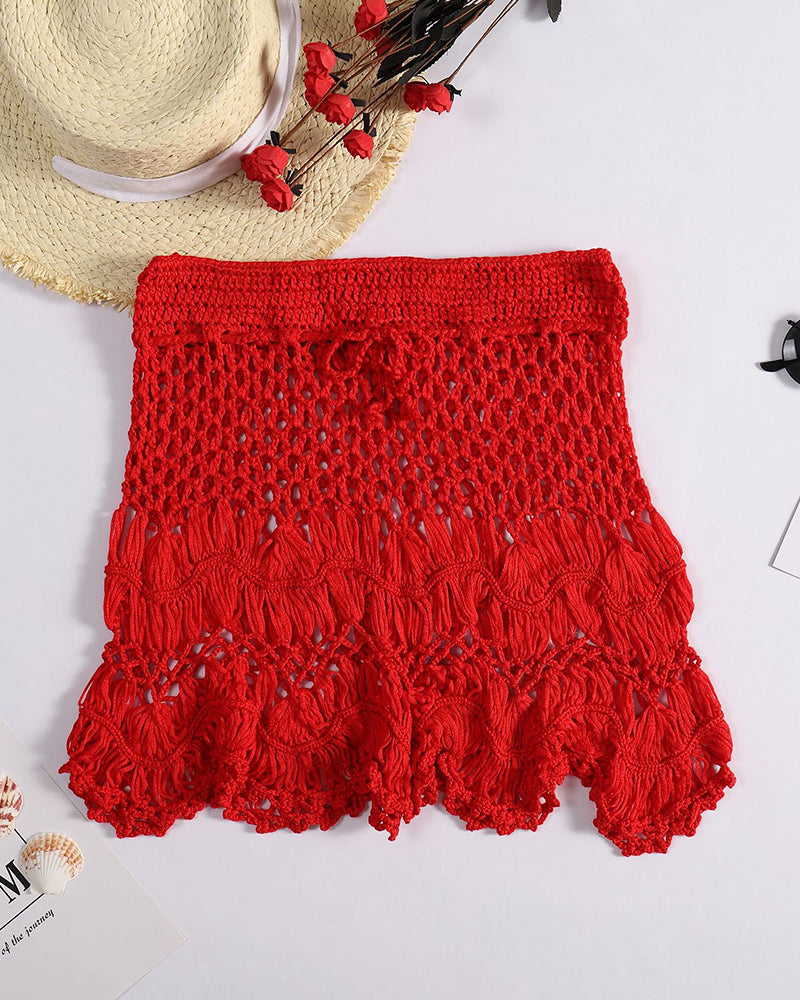 Crochet Swimsuit Beach Skirts Bikini Cover-Up Women Dress Lace-Up Bottom OM25967