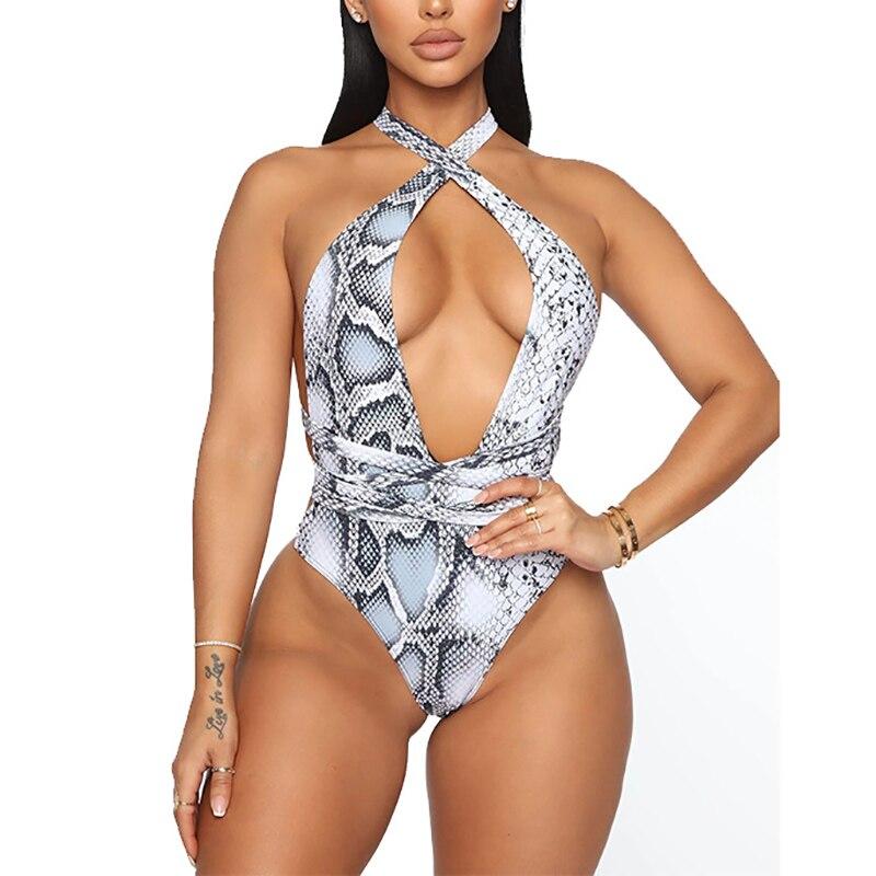 Women Sexy Swimsuit Classic Animal Print Lace-up Halter Sling Bodysuit Backless Swimming One-Piece Suit Swimwear Beachwear 2021 OM22483