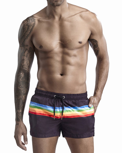 Hot Sale Rainbow Striped Loose Men's Bottoms Shorts White Black M-2XL