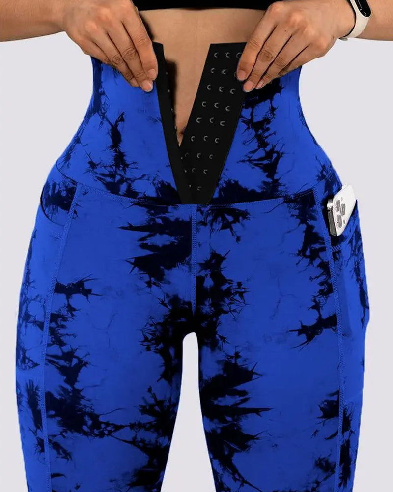 Wholesale Camo Tie-dye Shape Patchwork Side Pocket Sports Pants S-2XL