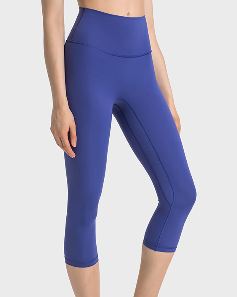 Women High Waist Solid Color 7 Point Leggings 4-12